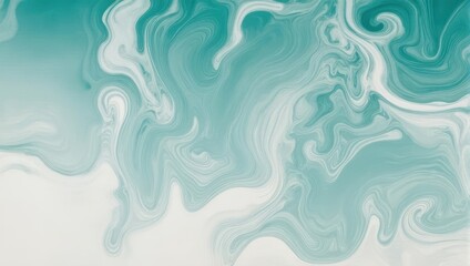 Fototapeta premium Abstract fluid art in shades of turquoise and white, swirling patterns.