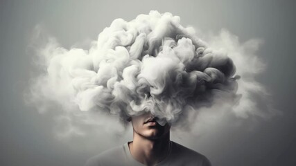 mans head inside cloud mental health concept animation