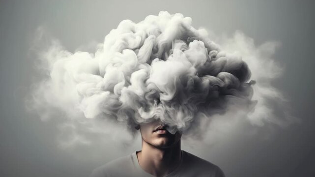 mans head inside cloud mental health concept animation