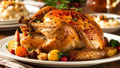 Roasted Turkey with Festive Garnishes for Holiday Celebrations.