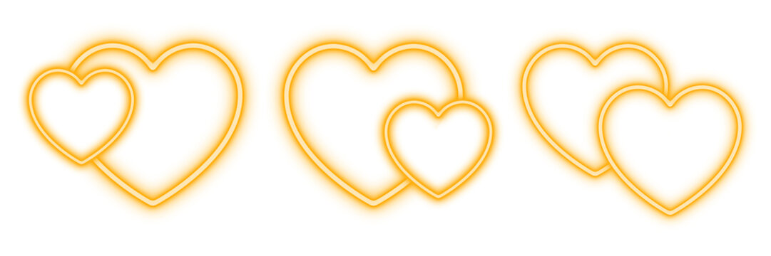 Yellow heart couple line set neon light colorful shaped object elements isolated on white background