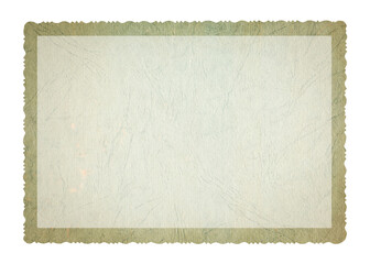 Vintage scalloped edge photo paper frame on transparent background. Aged and yellowed retro photo.	