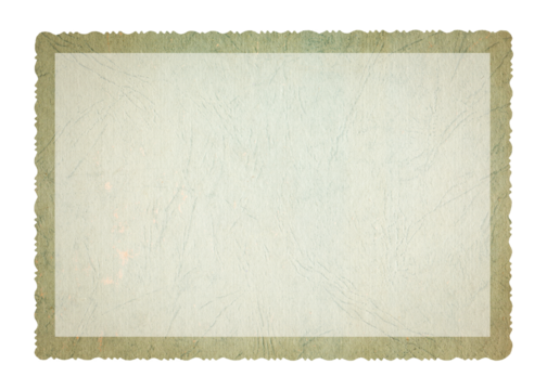 Vintage scalloped edge photo paper frame on transparent background. Aged and yellowed retro photo.	