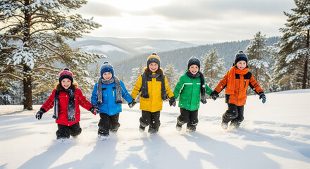 group of child in the snow