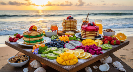 thai dessert on the beach at sunset
