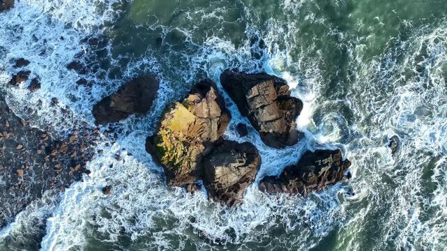 Ireland Epic locations sea stacks surrounded bt incoming tides and waves Garrus Beach Copper Coast Waterford