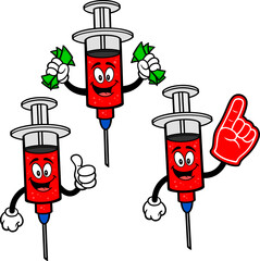 Syringe Mascot Set 03, Hand Drawn illustrations of Syringe Mascots in various poses.