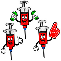 Syringe Mascot Set 03, Hand Drawn illustrations of Syringe Mascots in various poses.