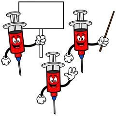 Syringe Mascot Set 02, Hand Drawn illustrations of Syringe Mascots in various poses.