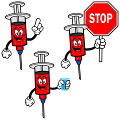 Syringe Mascot Set 04, Hand Drawn illustrations of Syringe Mascots in various poses.
