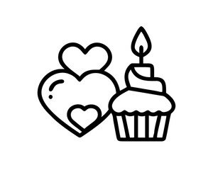 Cupcake with candle and hearts