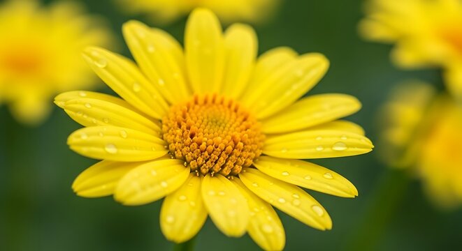 Close-up of a vibrant yellow daisy with delicate petals and a textured center.