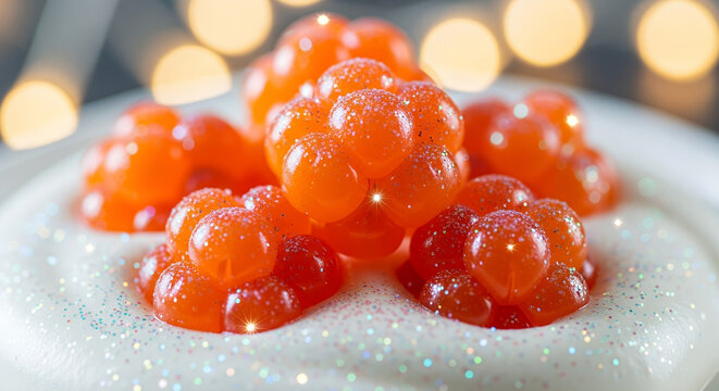 Macro Cloudberries on Multekrem &ndash; Festive Nordic Dessert Close-Up