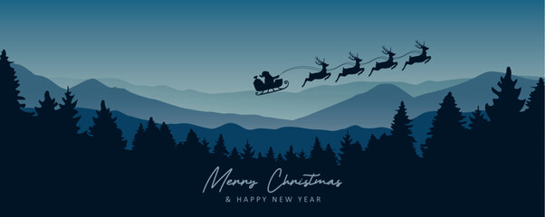 christmas banner santa claus in a sleigh with reindeer vector illustration