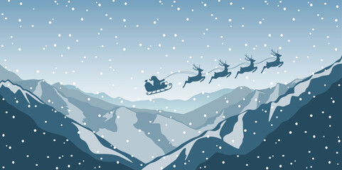 Naklejka premium christmas banner santa claus in a sleigh with reindeer vector illustration