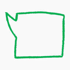 Crayon speech bubble with sketch style lines and gentle grain texture. Naive hand drawn strokes, text box chalkboard, empty space.