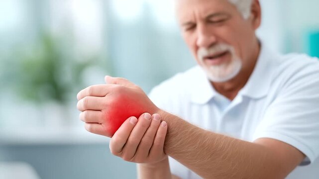 Rehabilitation for arm pain with therapist defocused elderly man, faceless physiotherapy treatment, chiropractor visualization detail, blurred exercise background, medical care con - Powered by Adobe