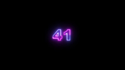 Abstract 41 text neon number animation on the black background. Glowing neon 41 number mathematics count text animation.