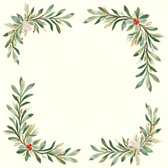 Watercolor Olive Leaf and Berries Botanical Corner Frame