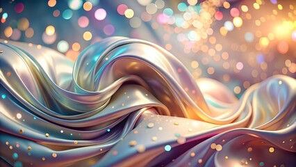 Iridescent fabric folds with sparkling bokeh lights creating a luxurious abstract background