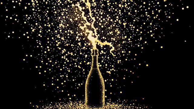 champagne bottle silhouette with golden glitter burst, luxury minimal Christmas celebration 