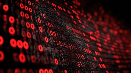 A vivid display of binary code in red, creating a dynamic visual effect that embodies the essence of digital technology.
