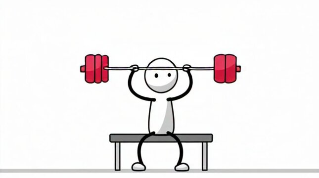 Pictogram man bench press. Stickman trains with a barbell. Looping animation with alpha channel.