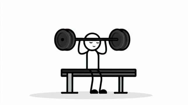 Pictogram man bench press. Stickman trains with a barbell. Looping animation with alpha channel.