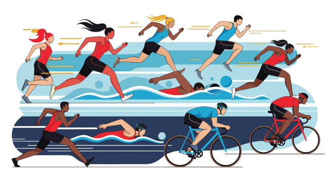 Illustration of people participating in triathlon events race