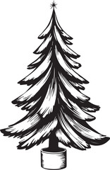 Fototapeta premium Stylized black-and-white Christmas tree in minimalist festive illustration for seasonal decor and greetings