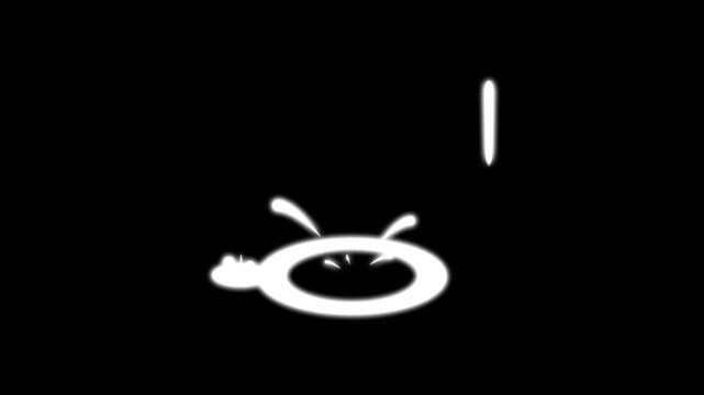 Spray spatters rain fall against on the water surface which glow. slow motion shot of drop of water falling. A single drop of water falling into a pool of water on black screen blackground. 4k