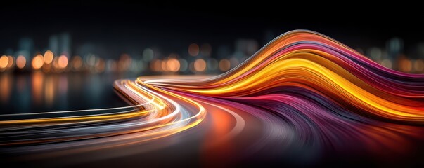 Colorful light trails create a dynamic abstract background that expresses speed and energy
