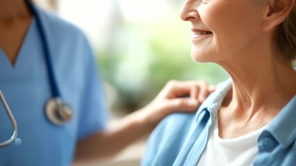Healthcare worker supporting elderly patient with defocused lifestyle, faceless medical concept, healthy visualization detail, blurred care background, patient support concept, wel
