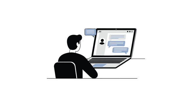 Person working on a laptop computer with a chat interface displayed on the screen