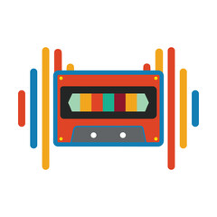 Retro cassette player with colorful sound waves on white background., vector illustration of an old radio