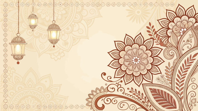 Mehndi Floral Pattern Design on a Beige Background