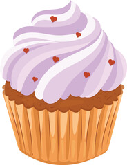 Delicious Cupcake with Swirl Frosting and Heart Sprinkles Vector Illustration