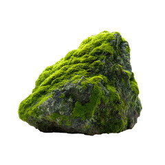 Isolated Moss Covered Stone Rock on White Background for Nature Concepts