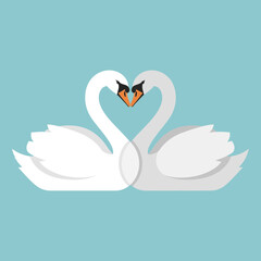 Naklejka premium Two white swans form a heart shape with their necks facing each other.