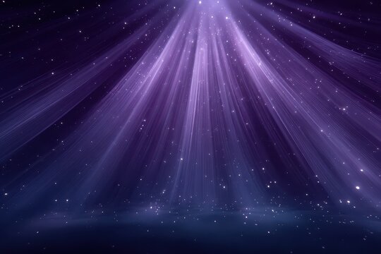 Purple light rays shower from above with stars, creating a cosmic glow background - Powered by Adobe
