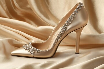 A stylish champagne stiletto featuring sparkling crystal ankle straps.