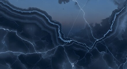 Elegant Marble Texture Abstract blue background struck by a powerful lightning bolt during a dark night storm