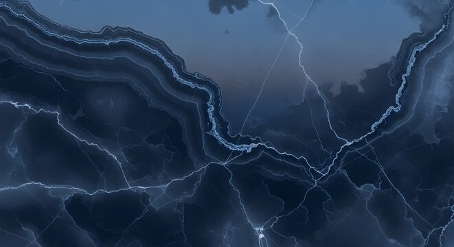 Elegant Marble Texture Abstract blue background struck by a powerful lightning bolt during a dark night storm