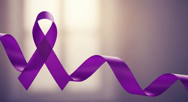 Purple ribbon symbolizes hope and awareness for various causes, demonstrating support and solidarity. Awareness ribbon reminds people to stand together against injustice, - Powered by Adobe