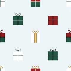 Seamless Pattern of Minimalist Christmas Gift Boxes in Festive Colors.