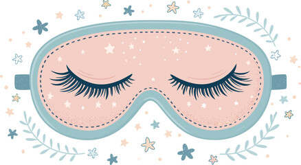 Dreamy sleep mask illustration with moon and stars for restful nights, perfect for relaxation, spa promotions, and bedtime stories with cozy comfort