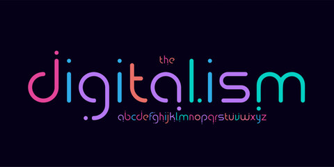 Cyber colorful logo font, playful digital font. Rounded modular typeface for futuristic headline, vaporwave EDM poster, gaming stream, neon interface, techno flyer, synthwave brand. Vector typography