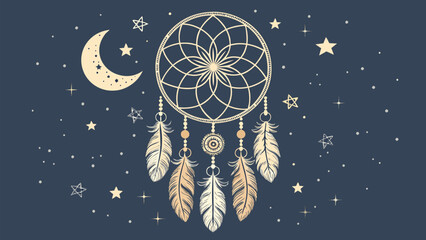 Dreamy boho design featuring a dreamcatcher under the moon and stars, perfect for spiritual projects, meditation apps, or peaceful relaxation visuals