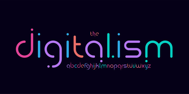 Cyber colorful logo font, playful digital font. Rounded modular typeface for futuristic headline, vaporwave EDM poster, gaming stream, neon interface, techno flyer, synthwave brand. Vector typography