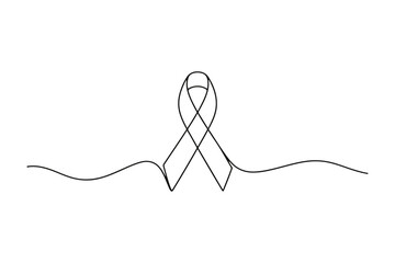 Minimalist black and white ribbon symbol, representing awareness and support for various causes, presented as a clean, continuous line drawing